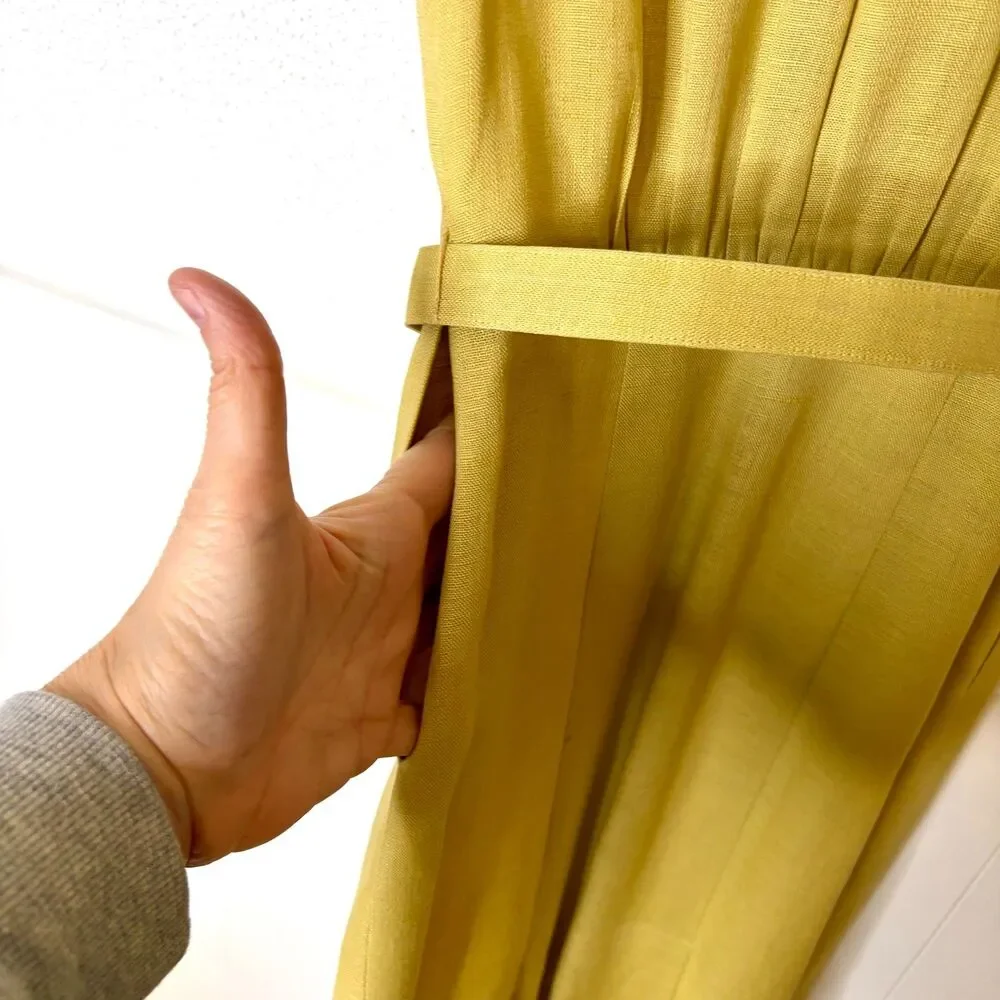 Vintage 1950s/60s Carlye Yellow Linen Dress Rhinestone Buttons Velvet Leaf Sz S - Picture 7 of 9